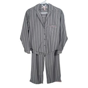 NWT Victoria's Secret Gray Striped 'Dream' 100% Cotton Pajama Set, Size XS SHORT